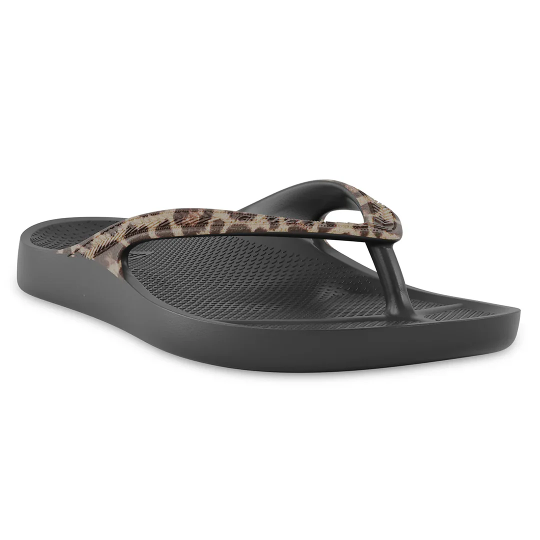 LightFeet Arch Support Flip Flops/Thongs - Black Leopard - Image 2