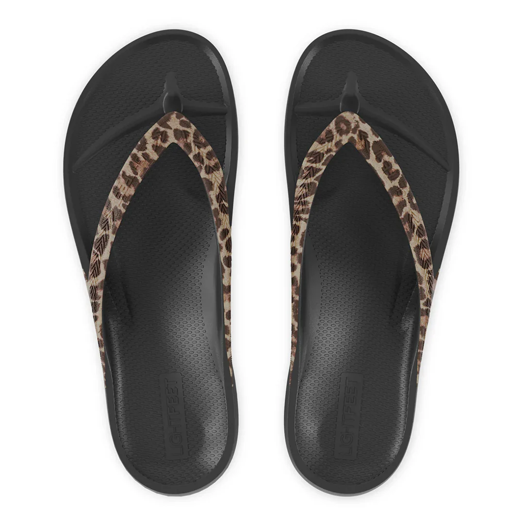 LightFeet Arch Support Flip Flops/Thongs - Black Leopard - Image 5